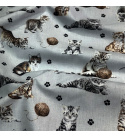 Cotton fabric, by the meter. Cats and a Ball of Yarn on St.Gray