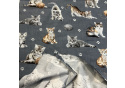 Bavlnená látka vzor čierne mini mačky na šedom podklade, metráž 160 cm 