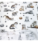 Bavlněné látky vzor Kočky a klubko na bílém