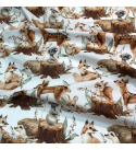 Cotton fabric, by the meter. Crazy cat on White