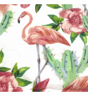 Cotton fabrics, by the meter. Flamingo on White