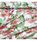 Tissu coton au métre imprimé Flamants roses couleur blanche