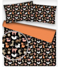 Bavlněné látky vzor Kočky pomeranč na černém