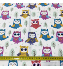 Tkanina bawełniana wzór Sowa 395 na białym tle