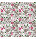 Dekorační dětská bavlněná látka vzor kytičky růžové na šedém