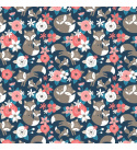 Dekorační dětská bavlněná látka vzor kytičky růžové na granátovém