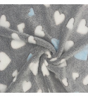 Minky Beránek, 220 g/m², šíře 160 cm, metráž, srdíčka modré a bílé na šedém