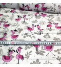Tkanina bawełniana wzór różowy Flamingo na białym tle