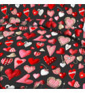 Dekorační bavlněná látka metráž vzor Valentinky na černém