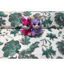 Bavlnená látka vzor kvetina Poviev zelený, biely podklad-333