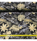 Tkanina bawełniana wzór żółte Tropikalne Liście na czarnym