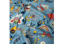 Cotton fabric with flowers on blue