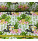 Bavlněná látka 100% bavlny, 125 g/m², šíře 160 cm, papoušek a ananas na bílém