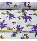 Bavlněná látka 100% bavlny, 125 g/m², šíře 160 cm, kytičky levandule a motyli