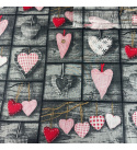 Bavlnená látka, vzor srdiečka, šedý podklad, metráž 160 cm