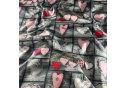 Decorative cotton fabric, by the meter, Hearts on Gray