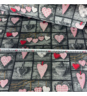 Tkanina bawełniana wzór białe serca na szarym tle