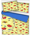 Dětská bavlněná látka metráž vzor Auto sport žlutý podklad