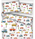 Dětská bavlněná látka metráž vzor Mašinky mix bílý podklad