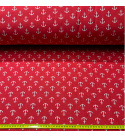 Tkanina bawełniana wzór białe kotwice na czerwonym tle