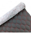 Ekokoža GEO farba Grafitovo - Červená prešívaná niťami, koženka metráž,
