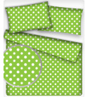 Dětské bavlněné látky vzor Puntík 10 mm bílý zelený podklad, metráž