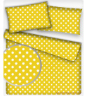 Dětské bavlněné látky vzor Puntík 10 mm bílý žlutý podklad, metráž