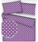 Dětské bavlněné látky vzor Puntík 10 mm bílý fialový podklad, metráž