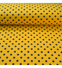 Dětské bavlněné látky, metráž. Puntík 10 mm, Černý na Žlutém
