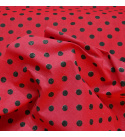Tissu coton au métre couleur Rouge pois Noire 10 mm