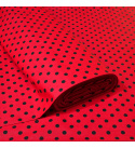 Tissu coton au métre couleur Rouge pois Noire 10 mm