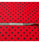 Dětské bavlněné látky, metráž. Puntík 10 mm, černý na Červeném