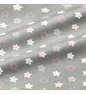 Dětská bavlněná látka Hvězdy Bílé a Růžové na Šedém 