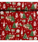 Vánoční bavlněná dekorační látka, metráž 160 cm, vzor sněhulák na červeném
