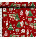 Vánoční bavlněná látka, metráž, šíře 160 cm, Sněhulák na Červeném