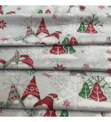 Christmas cotton fabric, by the meter, width 160 cm, Red and Green Elves on Grey