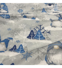 Christmas cotton fabric, by the meter, width 160 cm, Blue Elves on Gray