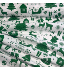 Christmas cotton fabric, by the meter, width 160 cm, Christmas MIX Green on White