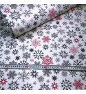 Tkanina bawełniana świąteczna śnieżynki na białym tle