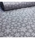 Vánoční bavlněná látka, metráž, šíře 160 cm, Sněhové vločky Bílé na Šedém