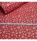 Vánoční bavlněná látka, metráž, šíře 160 cm, Sněhové vločky Bílé na Červeném