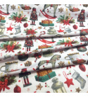 Christmas cotton fabric, by the meter, width 160 cm, Christmas motif on White