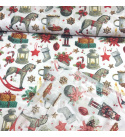 Vianočný bavlnenej látky vzor Vianoce na Bielom, metráž 160 cm