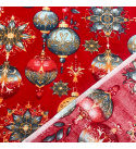 Vianočný vzor bavlnenej látky Vianočné Gule na Červenom, metráž 160 cm