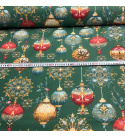 Tkanina bawełniana wzór Bombki na zielonym tle