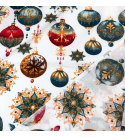 Vianočný vzor bavlnenej látky Vianočné Gule na Bielom, metráž 160 cm