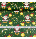 Świąteczna tkanina bawełniana wzór świąteczny na zielonem tle