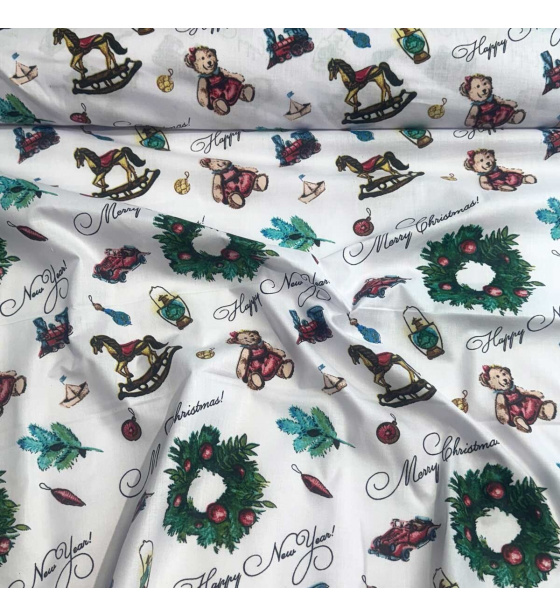 Vánoční bavlněná látka, metráž, šíře 160 cm, vzor Vánoce na Bílém 29