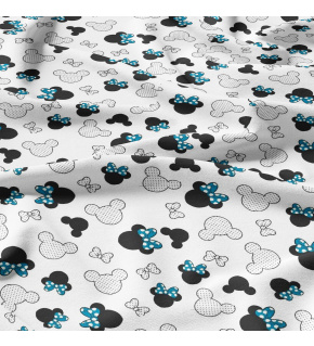 Bavlněná látka, metráž. Kokardy Modré na Bílém