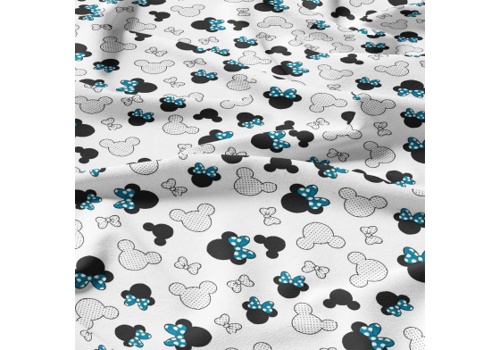 Bavlněná látka, metráž. Kokardy Modré na Bílém 